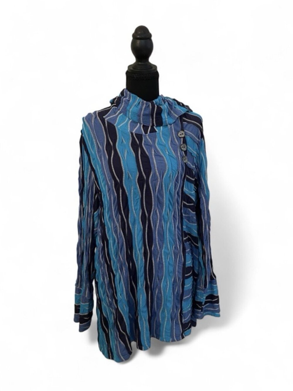 Habitat Blue Striped Wave-Pattern Tunic Blouse